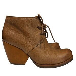 Kork Ease Roana Camel Tan Brown Leather Oxford Heeled Ankle Boot Lace Booties 7M